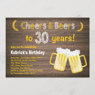 Rustic Cheers and Beers 30th Birthday Invitation