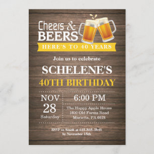 Rustic Cheers and Beers 40th Birthday Invitation