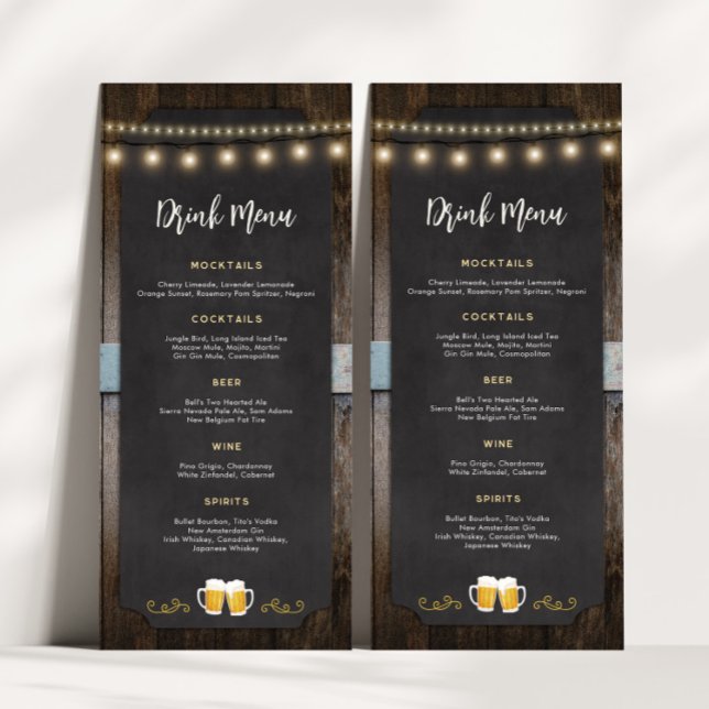 Rustic Cheers and Beers 4x9 Drink Menu (Rustic Cheers and Beers Drink Menu)