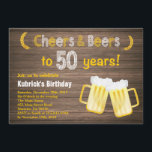 Rustic Cheers and Beers 50th Birthday Invitation<br><div class="desc">Rustic Cheers and Beers 50th Birthday Invitation. Adult Birthday. Beer Birthday for men. Rustic Wood Background. Country Vintage Retro. For further customisation,  please click the "Customise it" button and use our design tool to modify this template.</div>