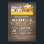 Rustic Cheers and Beers 50th Birthday Invitation<br><div class="desc">Rustic Cheers and Beers 50th Birthday Invitation Card. Adult Birthday. Yellow. 16th 18th 20th 21st 30th 40th 50th 60th 70th 80th 90th 100th. Any Age. For further customisation,  please click the "Customise it" button and use our design tool to modify this template.</div>