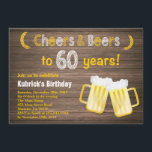 Rustic Cheers and Beers 60th Birthday Invitation<br><div class="desc">Rustic Cheers and Beers 60th Birthday Invitation. Adult Birthday. Beer Birthday for men. Rustic Wood Background. Country Vintage Retro. For further customisation,  please click the "Customise it" button and use our design tool to modify this template.</div>