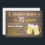 Rustic Cheers and Beers 70th Birthday Invitation<br><div class="desc">Rustic Cheers and Beers 70th Birthday Invitation. Adult Birthday. Beer Birthday for men. Rustic Wood Background. Country Vintage Retro. For further customisation,  please click the "Customise it" button and use our design tool to modify this template.</div>
