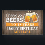 Rustic Cheers and Beers Happy 18th Birthday Orange Banner<br><div class="desc">Rustic Cheers and Beers Happy 18th Birthday Banner Orange. For further customisation,  please click the "Customise it" button and use our design tool to modify this template.</div>