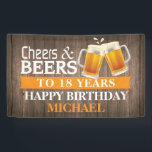 Rustic Cheers and Beers Happy 18th Birthday Orange Banner<br><div class="desc">Rustic Cheers and Beers Happy 18th Birthday Banner Orange. For further customisation,  please click the "Customise it" button and use our design tool to modify this template.</div>