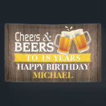 Rustic Cheers and Beers Happy 18th Birthday Yellow Banner<br><div class="desc">Rustic Cheers and Beers Happy 18th Birthday Banner Yellow. For further customisation,  please click the "Customise it" button and use our design tool to modify this template.</div>