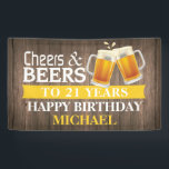 Rustic Cheers and Beers Happy 21st Birthday Yellow Banner<br><div class="desc">Rustic Cheers and Beers Happy 21st Birthday Banner Yellow. For further customisation,  please click the "Customise it" button and use our design tool to modify this template.</div>
