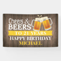Rustic Cheers and Beers Happy 21st Birthday Yellow
