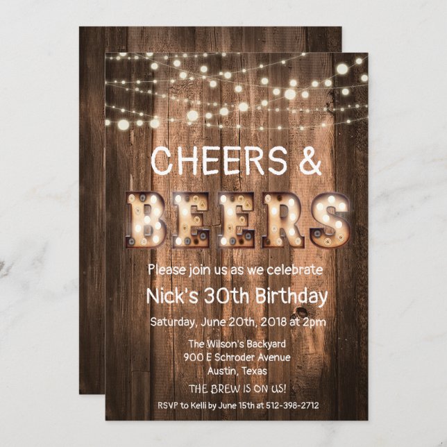 Rustic Cheers and Beers Invitation (Front/Back)