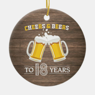 Rustic Cheers and Beers to 18 Years Ceramic Tree Decoration