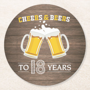 Rustic Cheers and Beers to 18 Years Round Paper Coaster