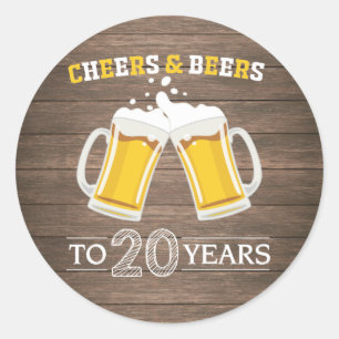 Rustic Cheers and Beers to 20 Years Classic Round Sticker