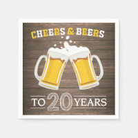 Rustic Cheers and Beers to 20 Years Napkins