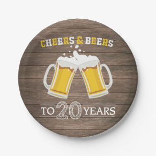 Rustic Cheers and Beers to 20 Years Paper Plate
