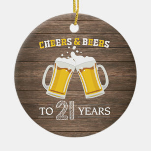 Rustic Cheers and Beers to 21 Years Ceramic Tree Decoration