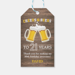 Rustic Cheers and Beers to 21 Years Gift Tags