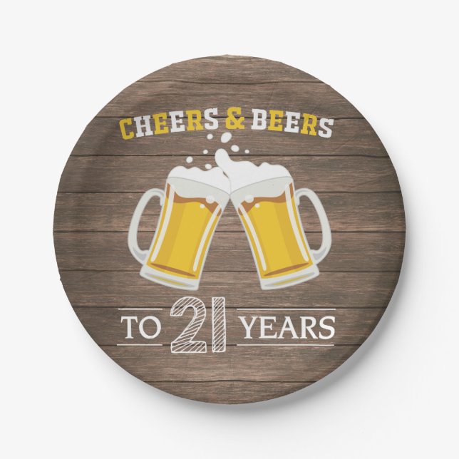 Rustic Cheers and Beers to 21 Years Paper Plate (Front)