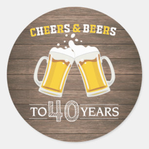 Rustic Cheers and Beers to 40 Years Classic Round Sticker