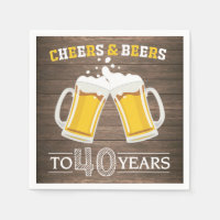 Rustic Cheers and Beers to 40 Years Napkins