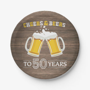 Rustic Cheers and Beers to 50 Years Paper Plate