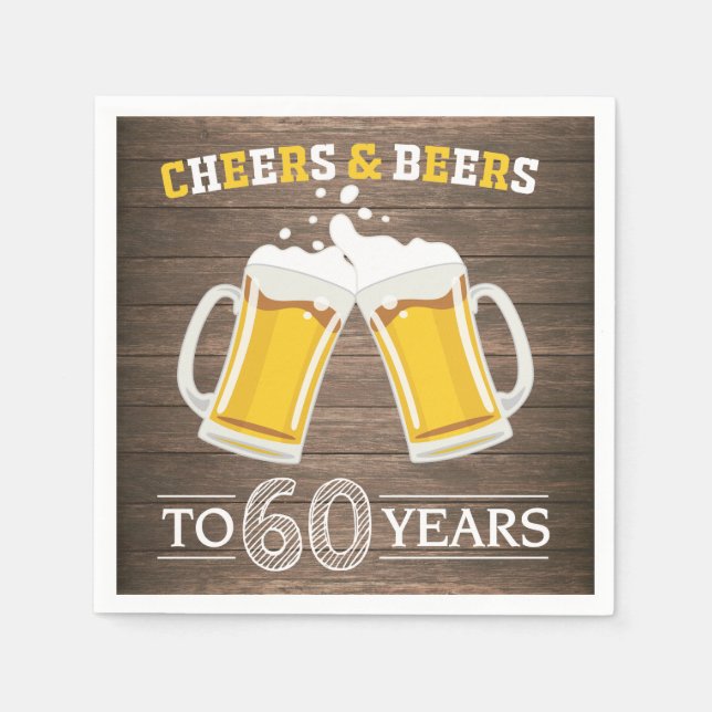 Rustic Cheers and Beers to 60 Years Napkins (Front)