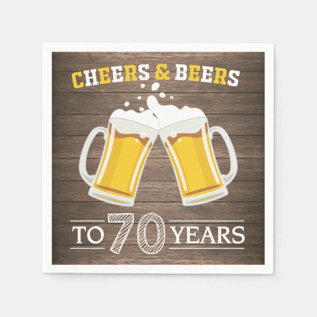 Rustic Cheers and Beers to 70 Years Napkins (Front)