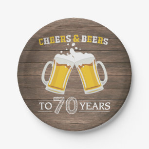 Rustic Cheers and Beers to 70 Years Paper Plate