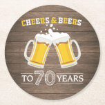 Rustic Cheers and Beers to 70 Years Round Paper Coaster<br><div class="desc">Rustic Cheers and Beers to 70 Years Coaster</div>