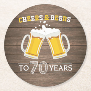 Rustic Cheers and Beers to 70 Years Round Paper Coaster