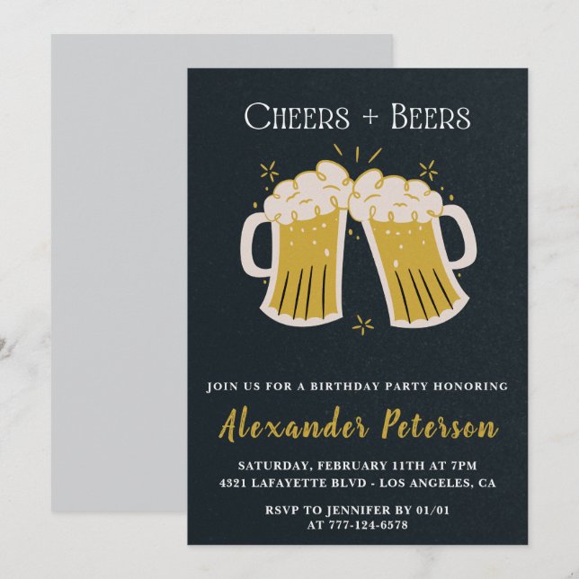 Rustic Cheers Beers Chalkboard Men 49th birthday Invitation (Front/Back)