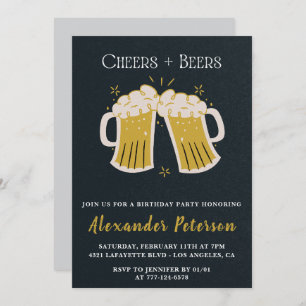 Rustic Cheers Beers Chalkboard Men 66th birthday Invitation