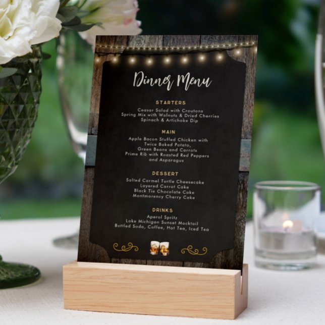 Rustic Cheers Whiskey Shot Themed 5x7 Dinner Menu (Rustic Cheers Whiskey Shot Themed Dinner Menu)