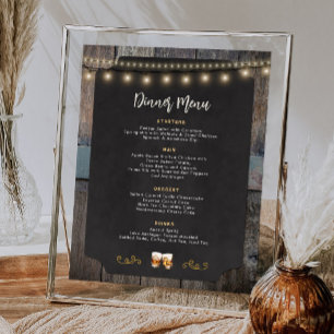 Rustic Cheers Whiskey Themed 8x10 Dinner Menu Poster