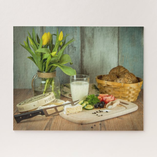 Rustic Cheese Bread Food Tulip Flowers Jigsaw Puzzle (Horizontal)