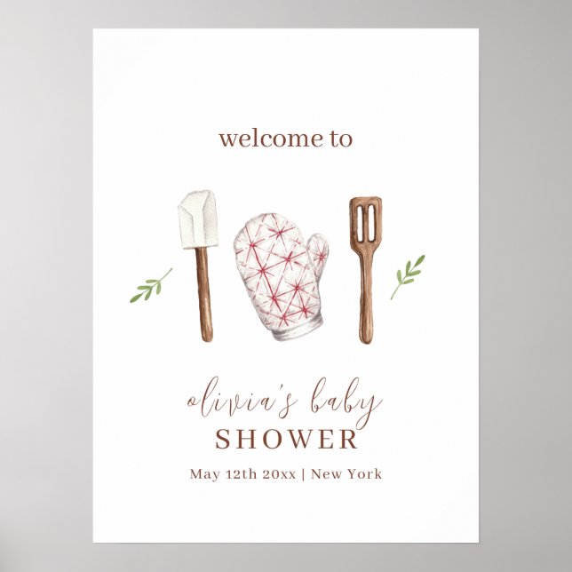 Rustic Chef Kitchen Stuff Baby Shower Welcome Poster (Front)