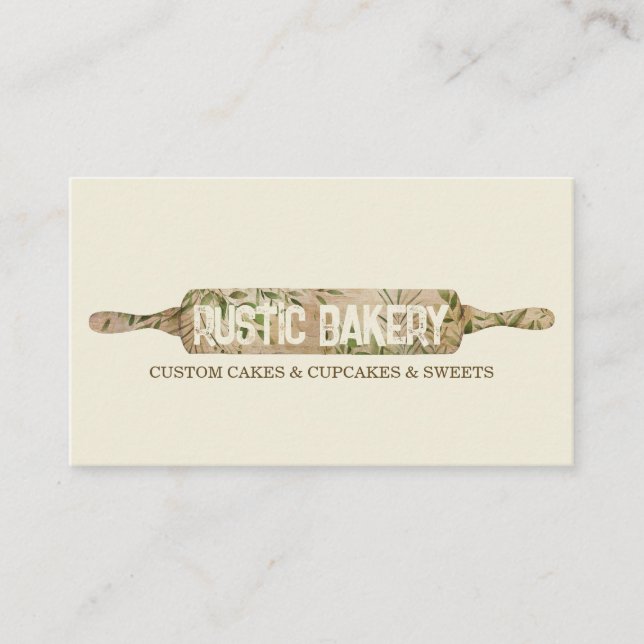 Rustic Chef vanilla ivory Floral Roller Bakery Business Card (Front)