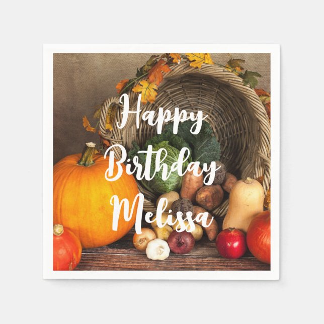 Rustic Chef's Table Bountiful Harvest Birthday Napkin (Front)