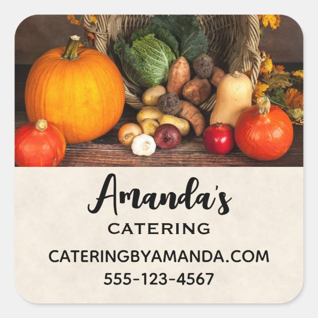 Rustic Chef's Table Bountiful Harvest Business Square Sticker (Front)