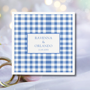 Rustic Chequered Baby Blue Plaid Gingham Wedding Napkin