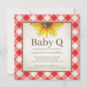 Rustic Chequered Gender Reveal Red Baby Shower Invitation