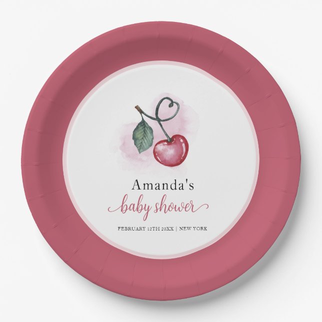 Rustic Cherry Berry Sweetheat Baby Shower  Paper Plate (Front)