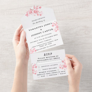 Rustic Cherry Blossom Japanese Pink Flowers Sakura All In One Invitation