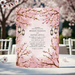 Rustic Cherry Blossom Lantern Wedding Invitation