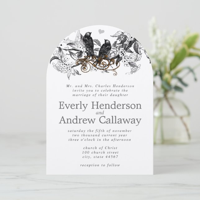 Rustic Cherry Blossom Love Bird Wedding Invitation (Standing Front)