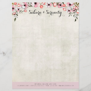Rustic Cherry Blossom Sakura Natural Watercolor Customised Letterhead