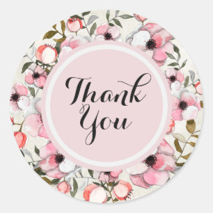 Rustic Cherry Blossom Sakura Watercolor Thank You Classic Round Sticker