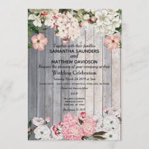 Rustic cherry Blossom Wedding Invitation