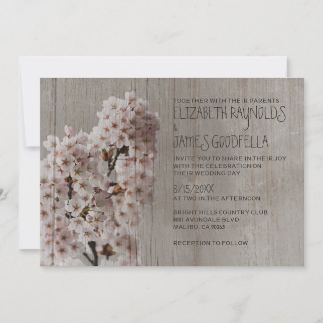Rustic Cherry Blossom Wedding Invitations (Front)