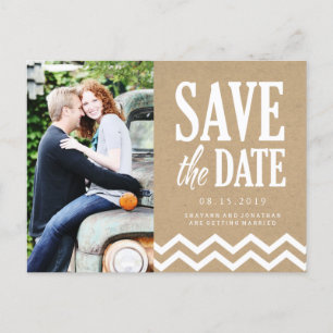Rustic Chevron and Kraft Paper Save the Date Announcement Postcard