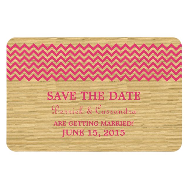 Rustic Chevron Save the Date Magnet, Pink Magnet (Horizontal)